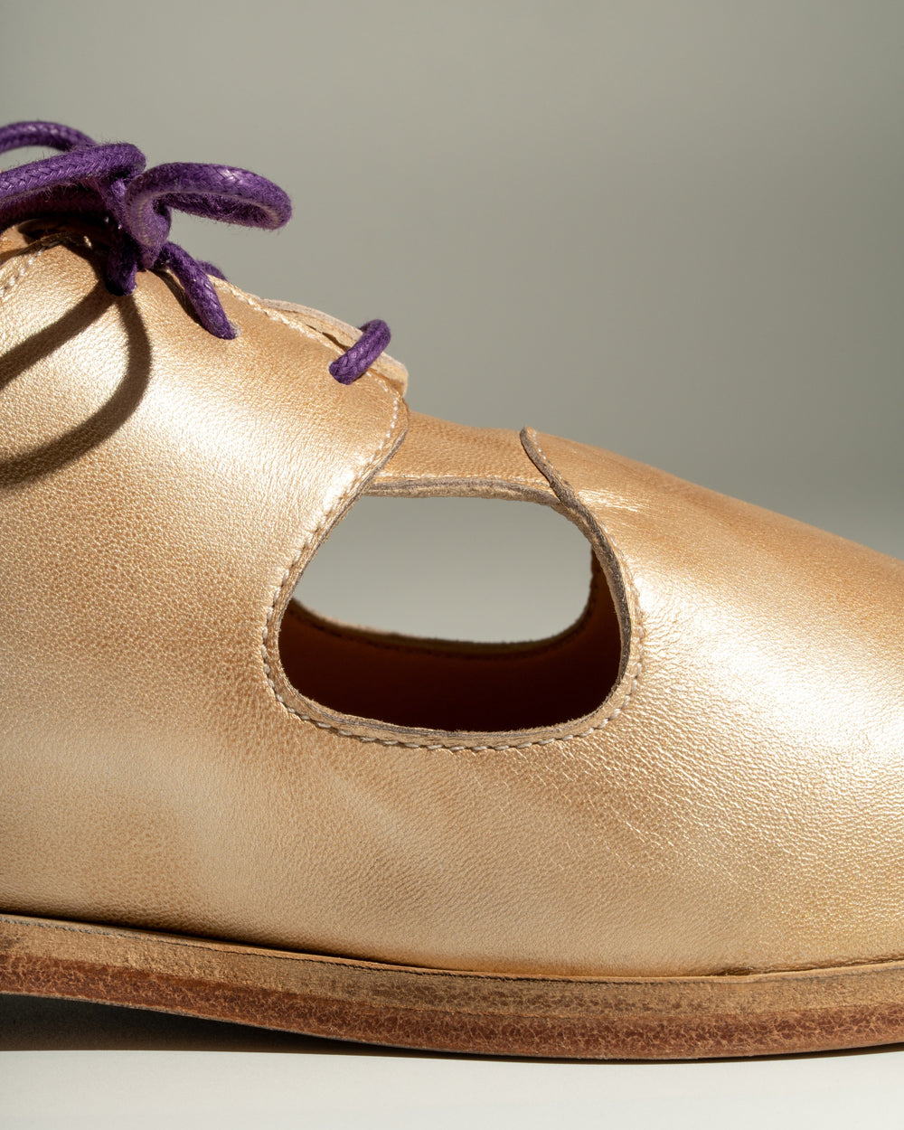 Brushed Gold Ava Derby, leather and cut-out close-up